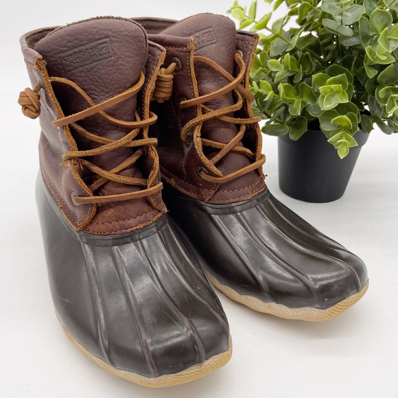 Sperry Womens Saltwater Duck Boot Waterproof Leather Rubber size 7 Brown Outdoor - Picture 2 of 11